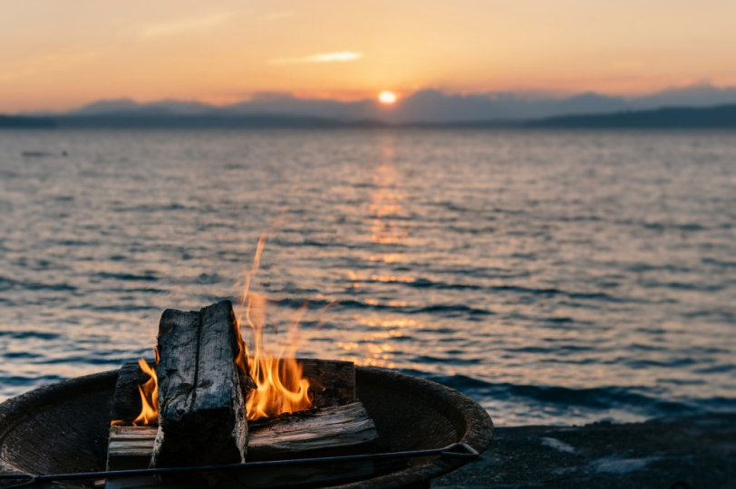 fireplace in the sunset