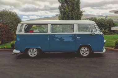 blue and white van