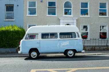 blue and white van