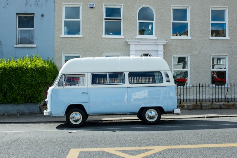 blue and white van