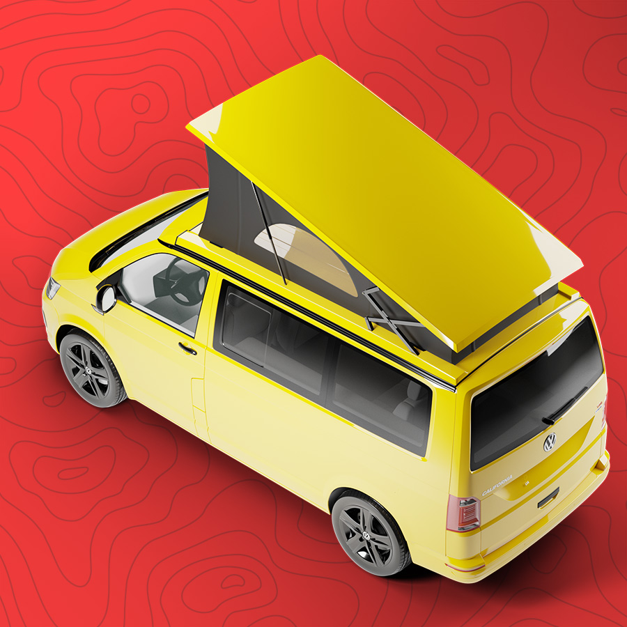 yellow van with roof popped