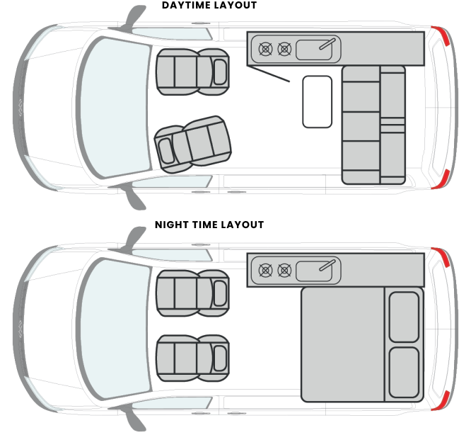 Day and night time layout for van