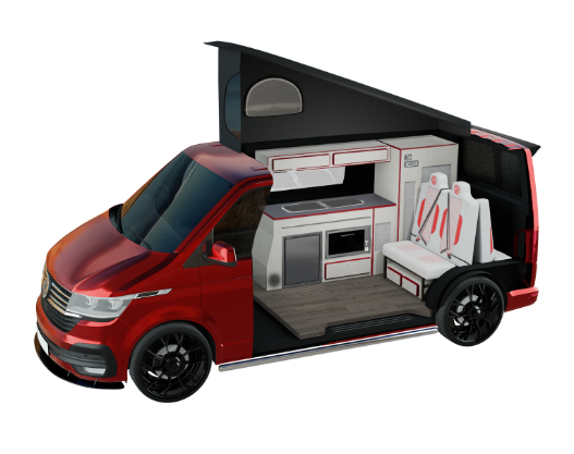 red van with interior view