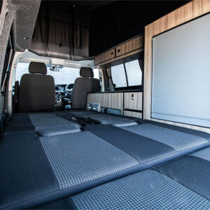 Volkswagen transporter Balmoral Base with rear seats put down to make the bed