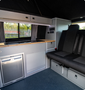 The interior of a Volkswagen Campervan