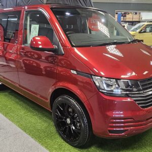 shot of a T6.1 Volkswagen Transporter Startline Campervan in Fortana Red with a pop top and