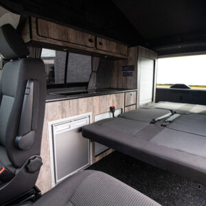 T6.1 Volkswagen Transporter Startline Campervan – Sunny Yellow – 24 Plate – A1196 when the seats are reclined to make a bed