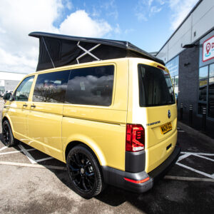 T6.1 Volkswagen Transporter Startline Campervan – Sunny Yellow – 24 Plate – A1196 angled rear view