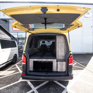 T6.1 Volkswagen Transporter Startline Campervan – Sunny Yellow – 24 Plate – A1196 rear door open