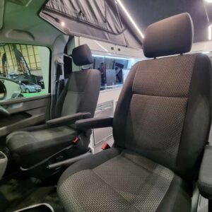 The front seats of the Volkswagen Transporter Campervan