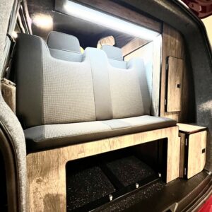 Rear seats in the fortana red campervan