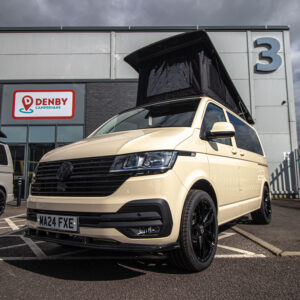 T6.1 Volkswagen Transporter Highline Campervan – Light Ivory – 24 Plate – A1198 angled front view from the right