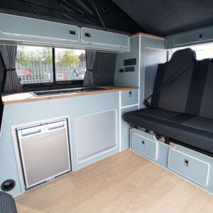 T6.1 Volkswagen Transporter Highline Campervan – Light Ivory – 24 Plate – A1198 view of rear seats but angled