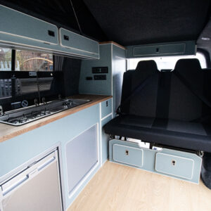 T6.1 Volkswagen Transporter Highline Campervan – Light Ivory – 24 Plate – A1198 angled view of the rear seats
