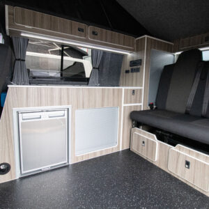 interior shot with the seats up for a T6.1 Volkswagen Transporter Highline Campervan in Pure Grey