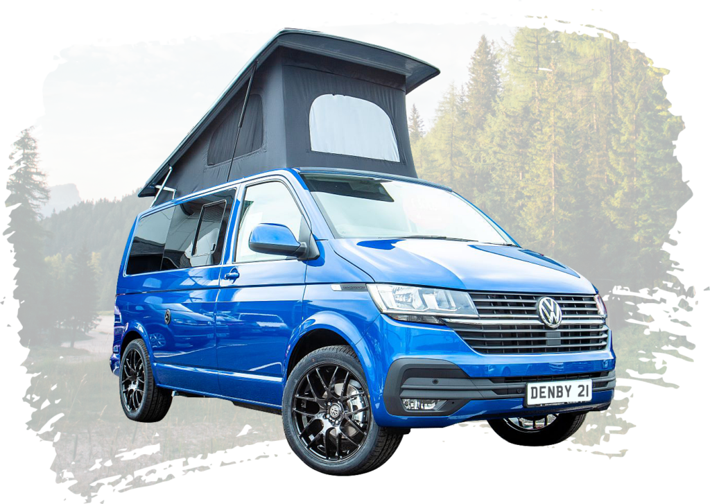 Volkswagen Transporter Campervan in blue with a hi-top