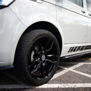 close up shot of the Balmoral Deluxe T6.1 Volkswagen Transporter Startline Campervan alloys - Ascot Grey - 21 Plate