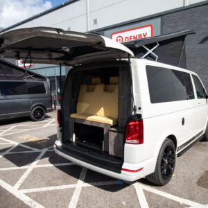 Angled Rear view of the Balmoral Deluxe T6.1 Volkswagen Transporter Startline Campervan - Ascot Grey - 21 Plate